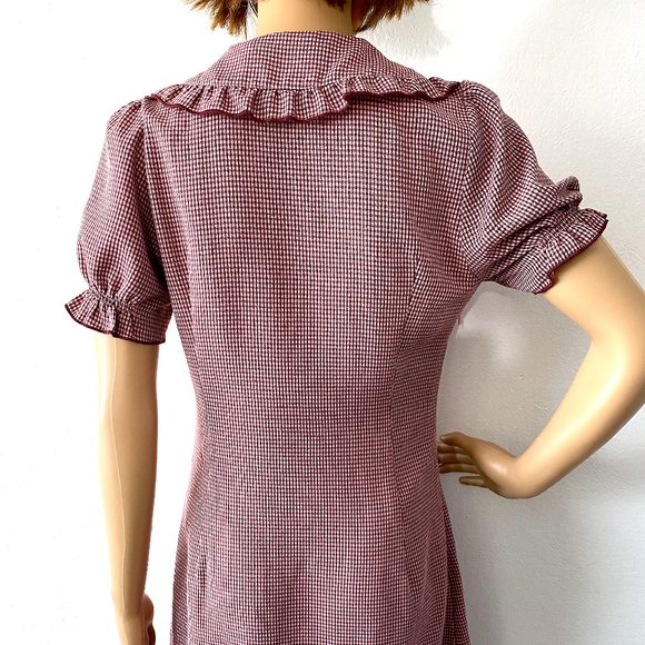 Gingham Checked Mini-Dress Ruffled Collar ALLEGRA K Grunge Twee Petite XS to S - Picture 9 of 9